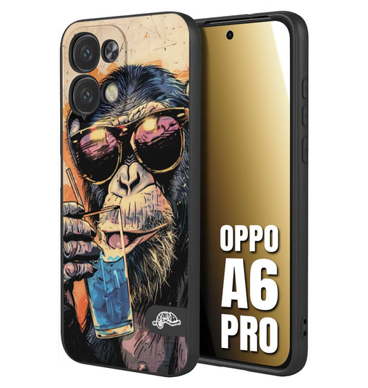 CUSTOMIZZA - Custodia cover nera morbida in tpu compatibile per Oppo A6 PRO estate disegnata cocktails animali simpatici scimmia monkey negroni