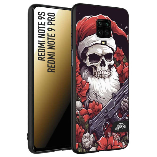 CUSTOMIZZA - Custodia cover nera morbida in tpu compatibile per Xiaomi Redmi Note 9S - Note 9 PRO teschio natale santa claus fiori tattoo disegnato