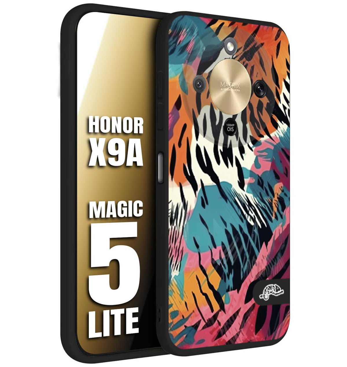 CUSTOMIZZA - Custodia cover nera morbida in tpu compatibile per Honor X9A - Honor Magic 5 Lite leopardato maculato tigrato tiger colorata summer color