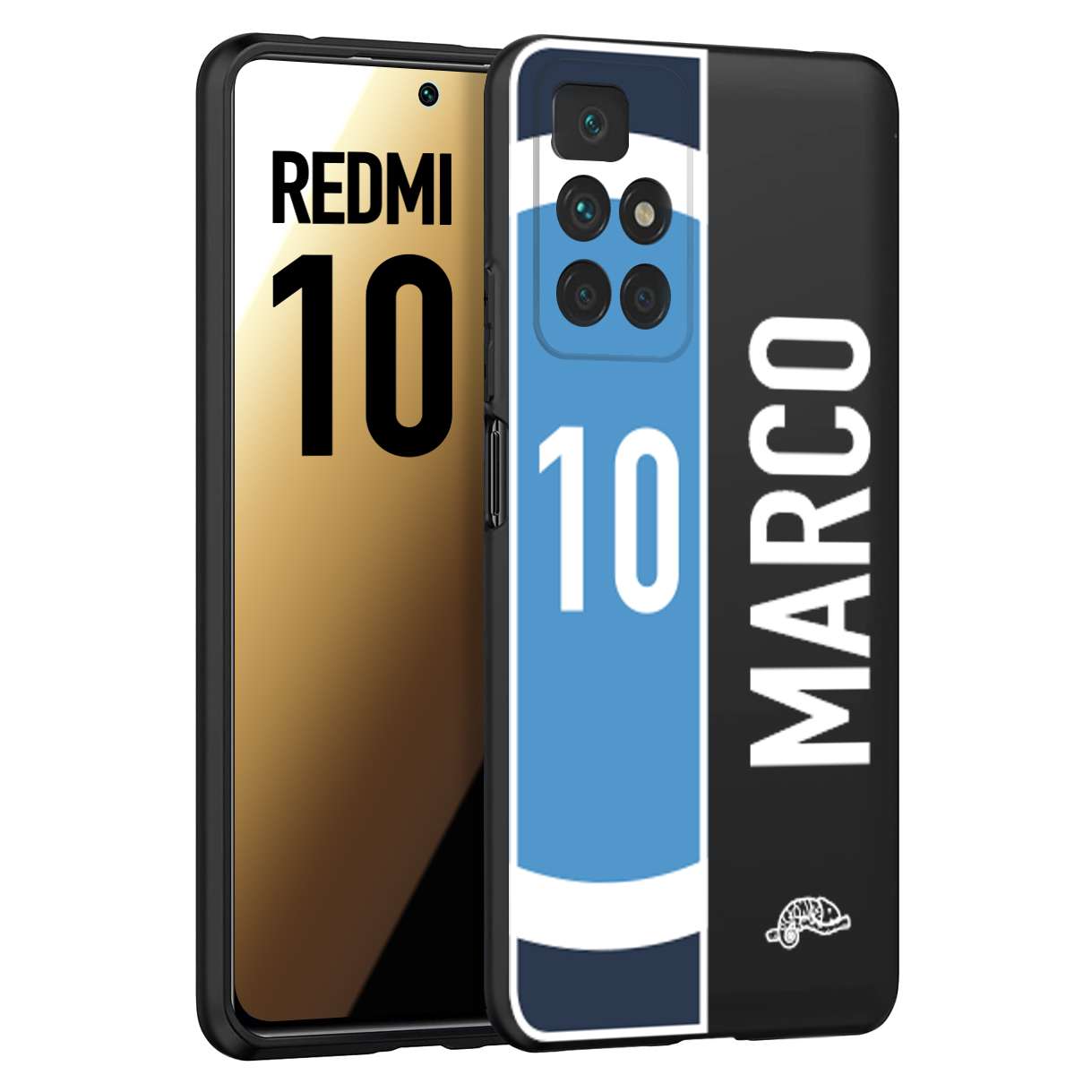 CUSTOMIZZA - Custodia cover nera morbida in tpu compatibile per Xiaomi Redmi 10 personalizzata calcio football nome e numero calciatori biancoazzurri bianco celesti