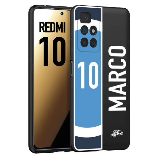CUSTOMIZZA - Custodia cover nera morbida in tpu compatibile per Xiaomi Redmi 10 personalizzata calcio football nome e numero calciatori biancoazzurri bianco celesti