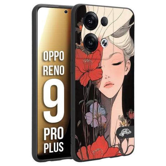 CUSTOMIZZA - Custodia cover nera morbida in tpu compatibile per Oppo Reno 9 PRO PLUS woman flower Fantasia Floreale Design Donna e Fiori, Retro Artistico