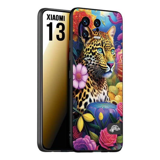 CUSTOMIZZA - Custodia cover nera morbida in tpu compatibile per Xiaomi 13 astratti donna flower fantasia leopardo ghepardo animali colorati