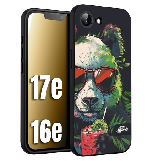 CUSTOMIZZA - Custodia cover nera morbida in tpu compatibile per iPhone 16E - 17E estate disegnata cocktails animali simpatici panda mojito