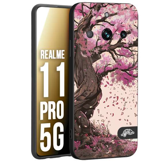 CUSTOMIZZA - Custodia cover nera morbida in tpu compatibile per Realme 11 PRO 5G giapponese colori morbidi fiori di ciliegio rosa disegnata
