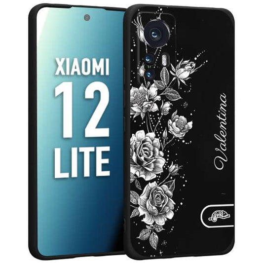 CUSTOMIZZA - Custodia cover nera morbida in tpu compatibile per Xiaomi 12 LITE a rilievo soft touch personalizzata nome rose fiori donna