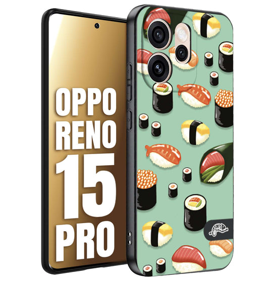 CUSTOMIZZA - Custodia cover nera morbida in tpu compatibile per Oppo Reno 15 PRO sushi disegni giapponese nighiri acquamarina verde