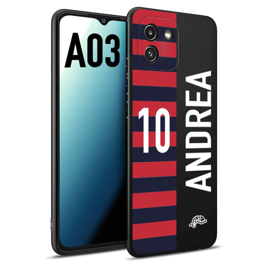 CUSTOMIZZA - Custodia cover nera morbida in tpu compatibile per Samsung A03 personalizzata calcio football nome e numero calciatori rossoblu