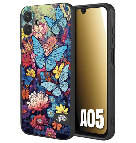 CUSTOMIZZA - Custodia cover nera morbida in tpu compatibile per Samsung A05 farfalle butterfly moderno donna disegnate gialla blu rosa