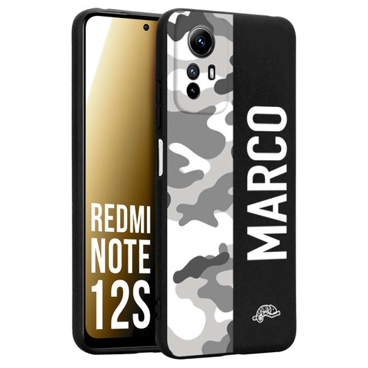 CUSTOMIZZA - Custodia cover nera morbida in tpu compatibile per Xiaomi Redmi Note 12S camouflage mimetico militare personalizzata nome bianco