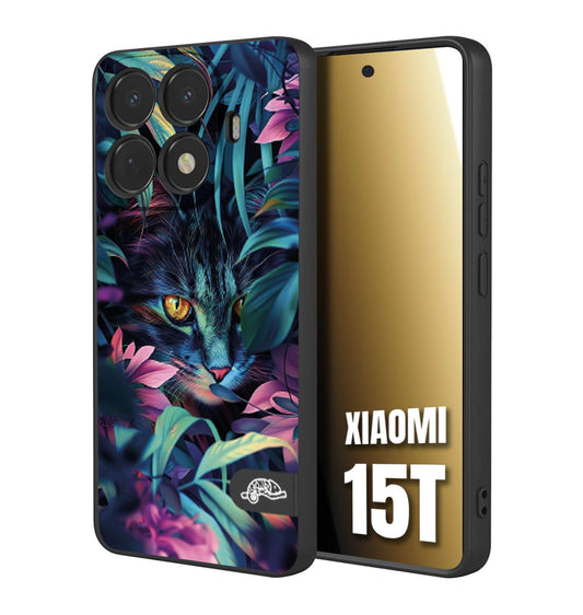CUSTOMIZZA - Custodia cover nera morbida in tpu compatibile per Xiaomi 15T animali color giungla tropicale occhio di gatto colori vibranti disegnato