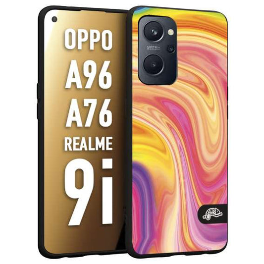 CUSTOMIZZA - Custodia cover nera morbida in tpu compatibile per Realme 9i - A96 - A76 colorata fantasia vortice marmo onde rosa fucsia gialla
