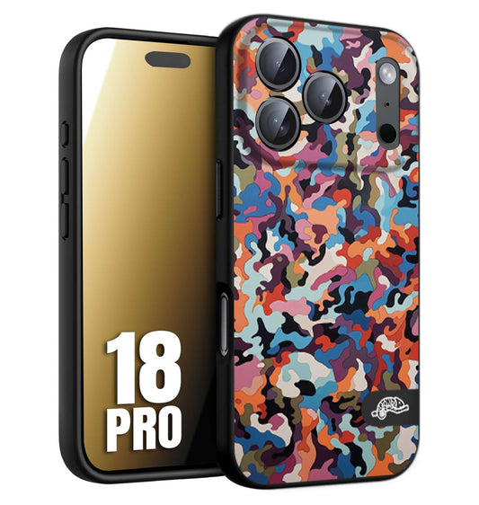 CUSTOMIZZA - Custodia cover nera morbida in tpu compatibile per iPhone 18 PRO camouflage mimetico militare moderno blu arancio rosa