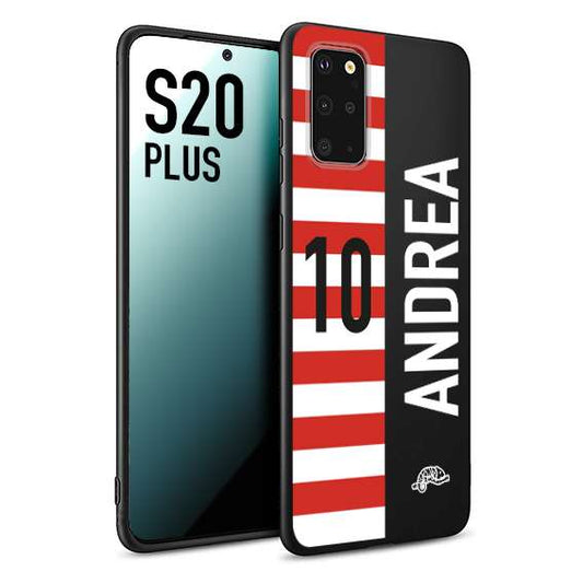 CUSTOMIZZA - Custodia cover nera morbida in tpu compatibile per Samsung S20 PLUS personalizzata calcio football nome e numero calciatori bianco rossa