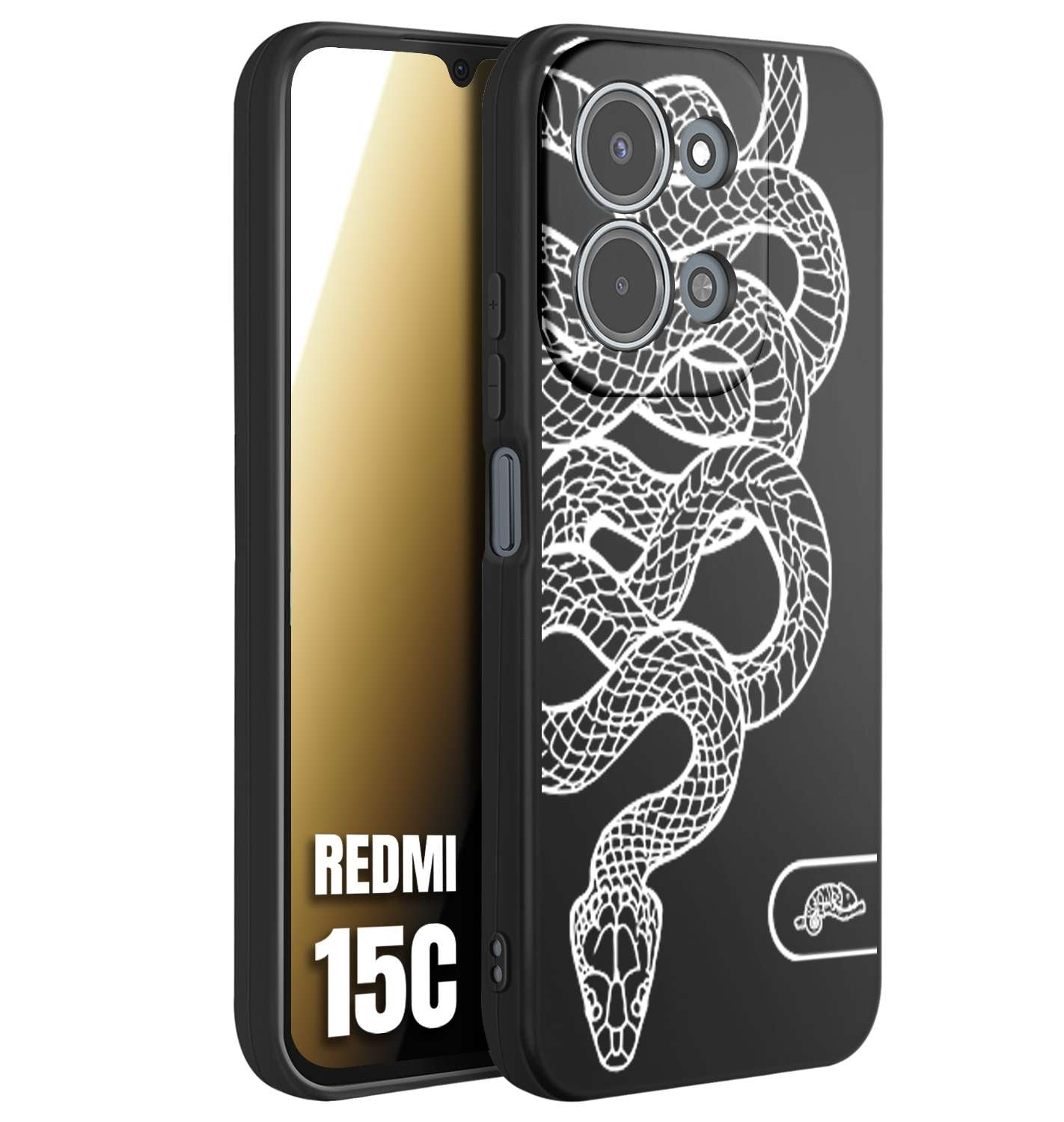 CUSTOMIZZA - Custodia cover nera morbida in tpu compatibile per Xiaomi Redmi 15C serpente snake bianco a rilievo disegnato tattoo tatuaggio