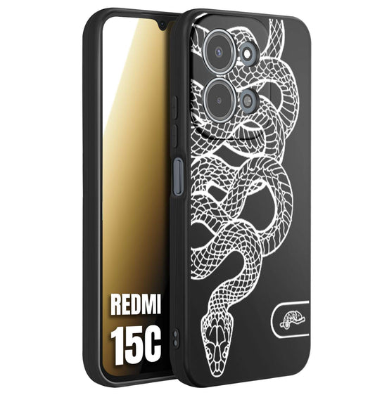 CUSTOMIZZA - Custodia cover nera morbida in tpu compatibile per Xiaomi Redmi 15C serpente snake bianco a rilievo disegnato tattoo tatuaggio