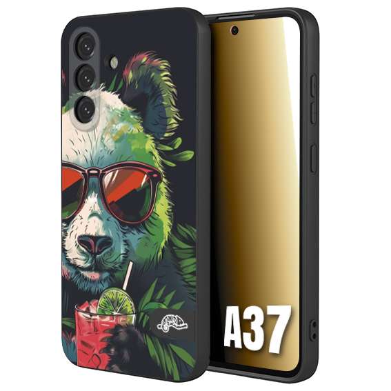 CUSTOMIZZA - Custodia cover nera morbida in tpu compatibile per Samsung A37 estate disegnata cocktails animali simpatici panda mojito