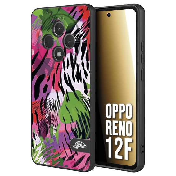 CUSTOMIZZA - Custodia cover nera morbida in tpu compatibile per Oppo Reno 12F leopardato tigrato tiger colorata summer color verde fucsia