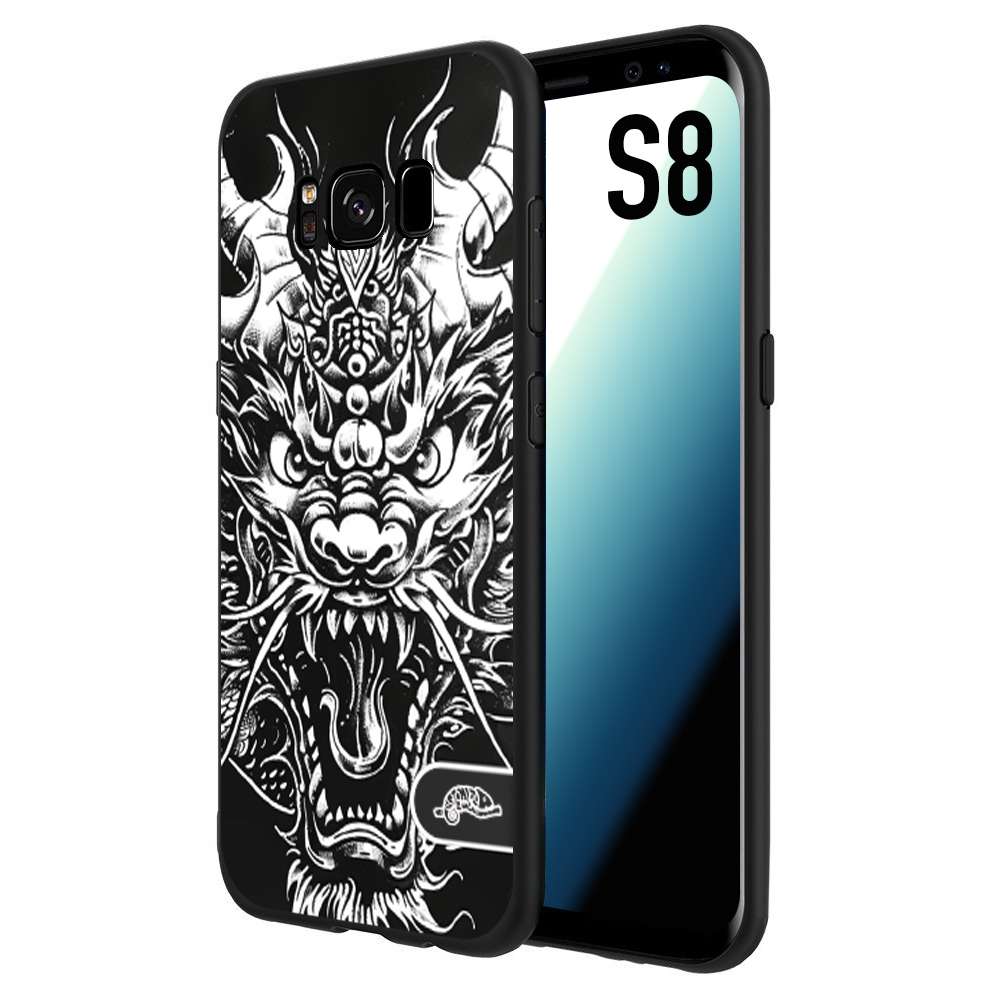 CUSTOMIZZA - Custodia cover nera morbida in tpu compatibile per Samsung S8 drago black and white bianco a rilievo disegnato tattoo tatuaggio