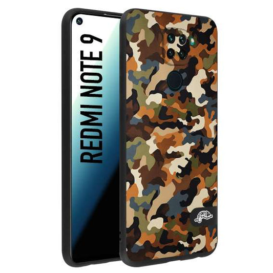 CUSTOMIZZA - Custodia cover nera morbida in tpu compatibile per Xiaomi Redmi Note 9 camouflage mimetico militare moderno blu marrone beige