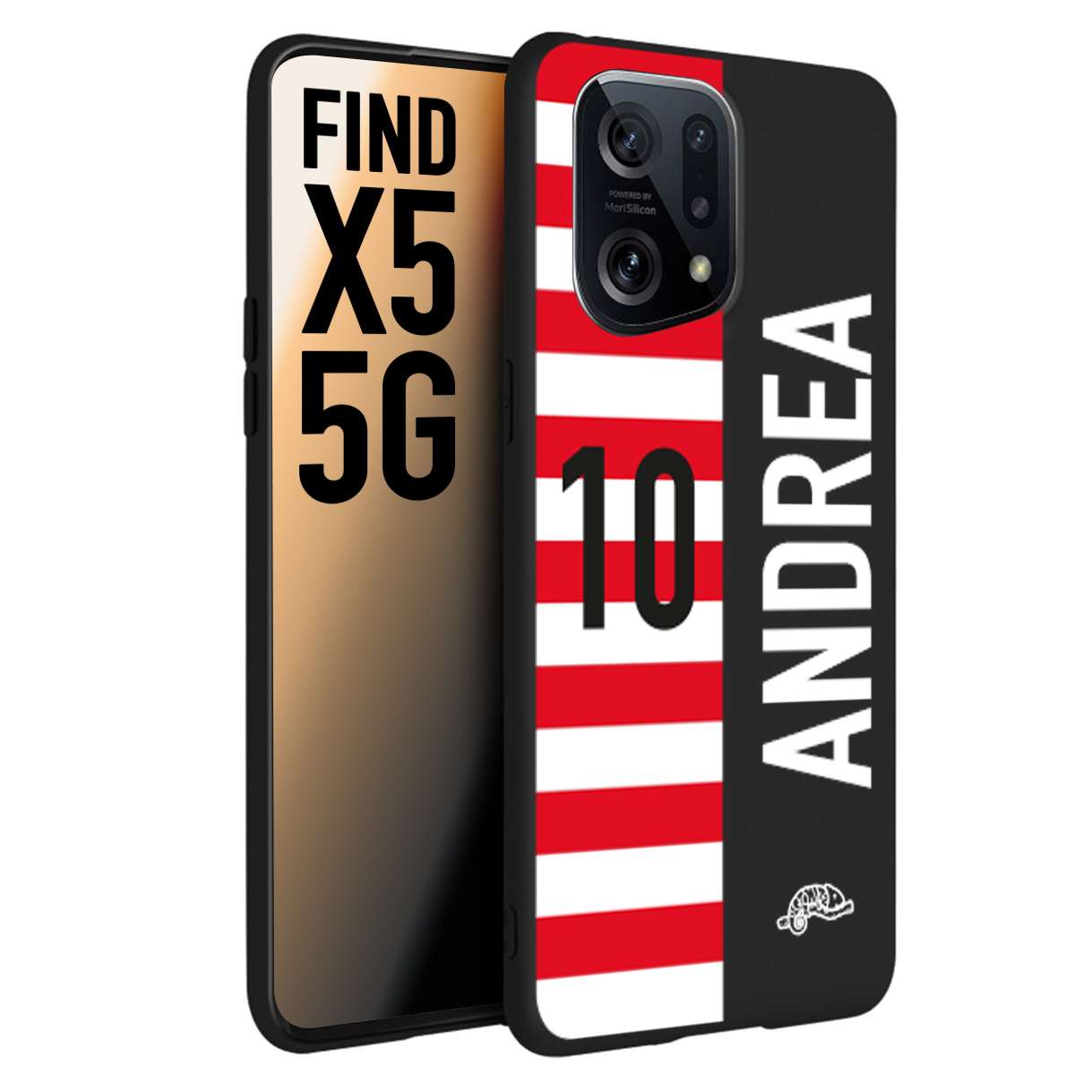 CUSTOMIZZA - Custodia cover nera morbida in tpu compatibile per Oppo Find X5 personalizzata calcio football nome e numero calciatori bianco rossa