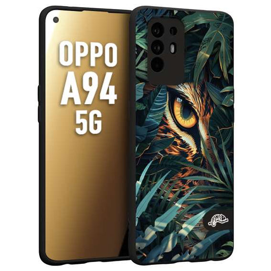 CUSTOMIZZA - Custodia cover nera morbida in tpu compatibile per Oppo A94 5G animali color giungla tropicale occhio di giaguaro felino disegnato