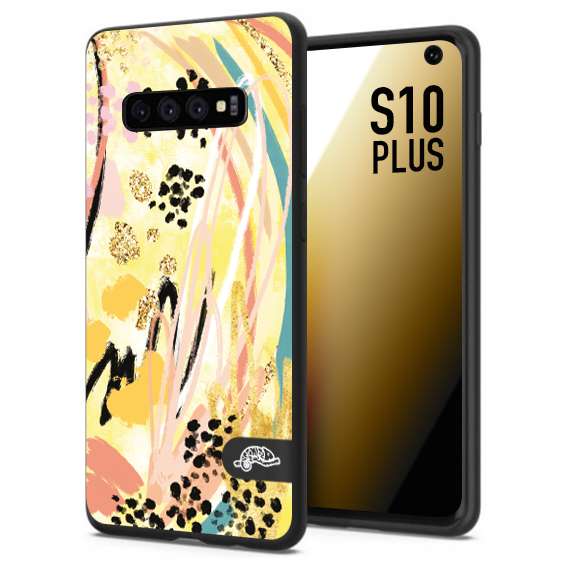 CUSTOMIZZA - Custodia cover nera morbida in tpu compatibile per Samsung S10 PLUS astratti donna flower fantasia estate gialla rosa leopardata