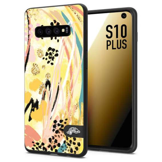 CUSTOMIZZA - Custodia cover nera morbida in tpu compatibile per Samsung S10 PLUS astratti donna flower fantasia estate gialla rosa leopardata