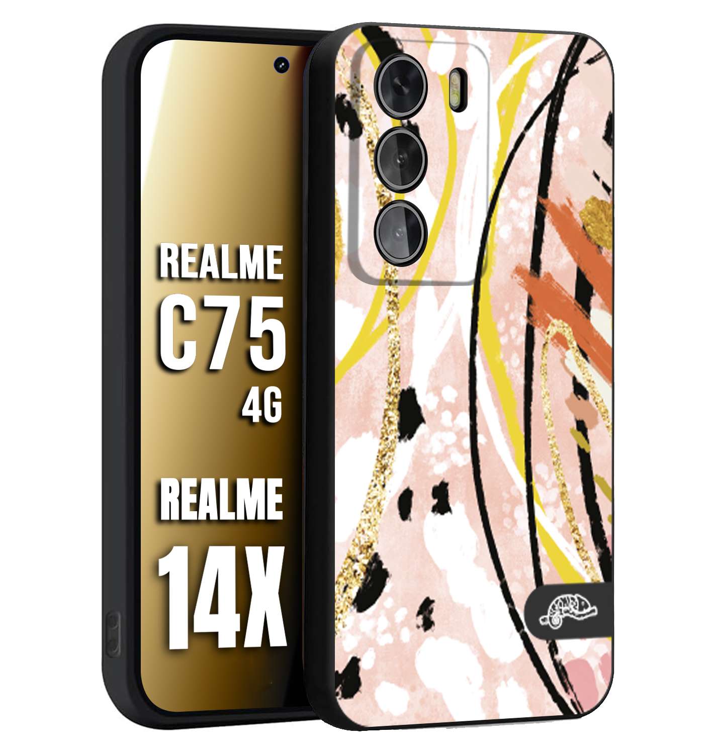 CUSTOMIZZA - Custodia cover nera morbida in tpu compatibile per Realme 14X - C75 4G fiori astratti donna zebrato leopardato fantasia dorata gialla rosa colorata