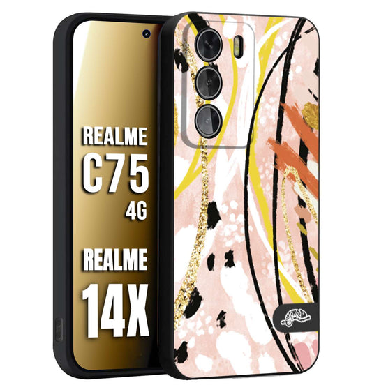 CUSTOMIZZA - Custodia cover nera morbida in tpu compatibile per Realme 14X - C75 4G fiori astratti donna zebrato leopardato fantasia dorata gialla rosa colorata