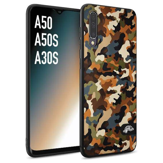 CUSTOMIZZA - Custodia cover nera morbida in tpu compatibile per Samsung A50 - A50S - A30S camouflage mimetico militare moderno blu marrone beige