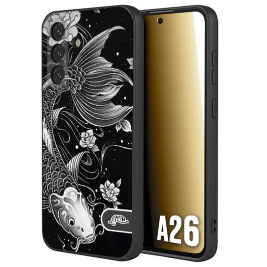 CUSTOMIZZA - Custodia cover nera morbida in tpu compatibile per Samsung A26 carpa koi black and white bianco a rilievo disegnato tattoo tatuaggio