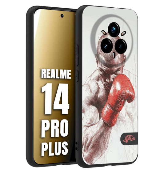 CUSTOMIZZA - Custodia cover nera morbida in tpu compatibile per Realme 14 PRO PLUS pugilato pugili disegno tattoo guantoni box sport primo piano