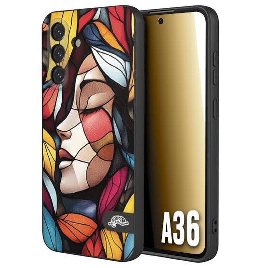CUSTOMIZZA - Custodia cover nera morbida in tpu compatibile per Samsung A36 Vetrata artistica volto di donna profilo fogliare mosaico di vetro colorato