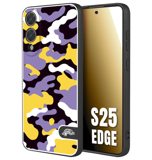 CUSTOMIZZA - Custodia cover nera morbida in tpu compatibile per Samsung S25 EDGE camouflage mimetico militare viola lilla giallo