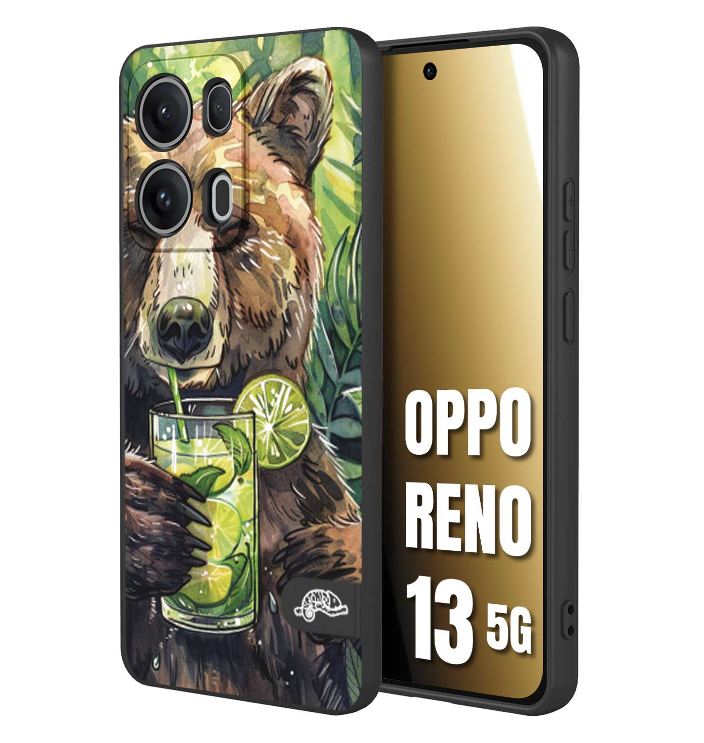 CUSTOMIZZA - Custodia cover nera morbida in tpu compatibile per Oppo Reno 13 5G fiori estate disegnata cocktails animali simpatici orso bear negroni