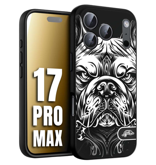 CUSTOMIZZA - Custodia cover nera morbida in tpu compatibile per iPhone 17 PRO MAX bulldog bianco a rilievo disegnato tattoo tatuaggio