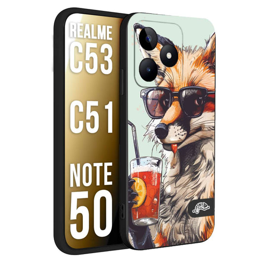 CUSTOMIZZA - Custodia cover nera morbida in tpu compatibile per Oppo Realme C53 - C51 - NOTE 50 estate disegnata cocktails animali simpatici fox volpe negroni