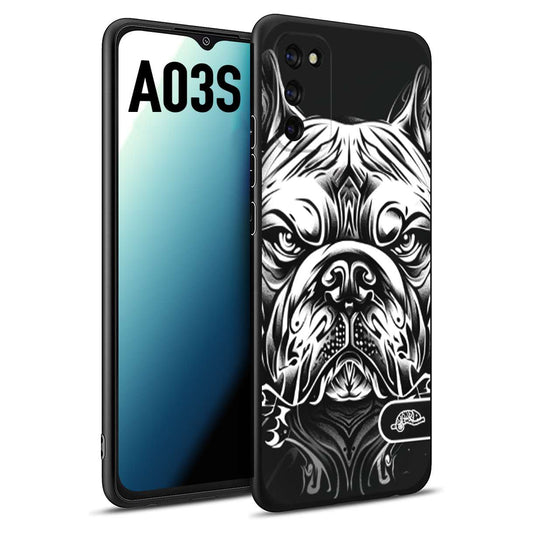 CUSTOMIZZA - Custodia cover nera morbida in tpu compatibile per Samsung A03S bulldog bianco a rilievo disegnato tattoo tatuaggio