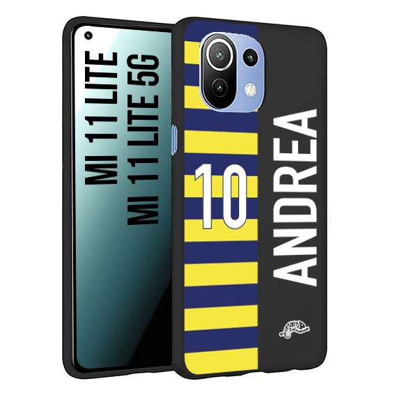 CUSTOMIZZA - Custodia cover nera morbida in tpu compatibile per Xiaomi Mi 11 Lite / Mi 11 Lite 5G personalizzata calcio football nome e numero calciatori giallo blu