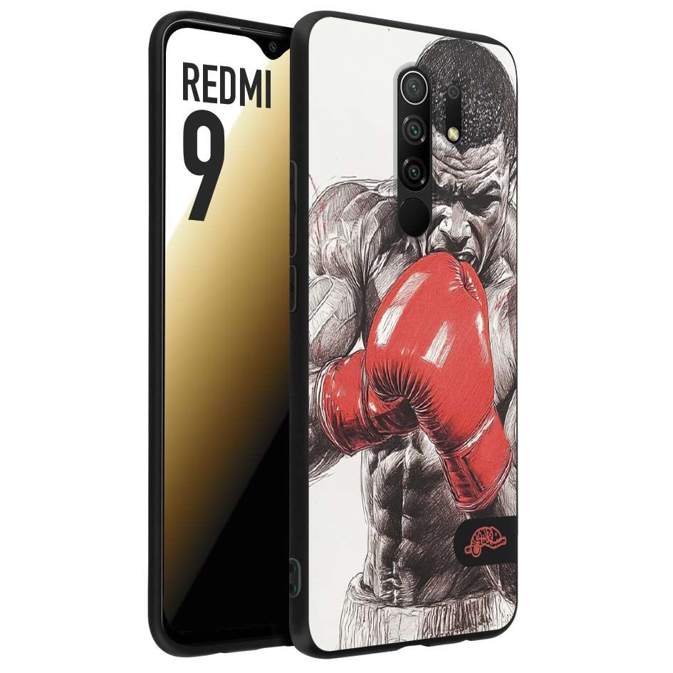 CUSTOMIZZA - Custodia cover nera morbida in tpu compatibile per Xiaomi Redmi 9 pugilato pugili disegno tattoo guantoni box pesi massimi gancio