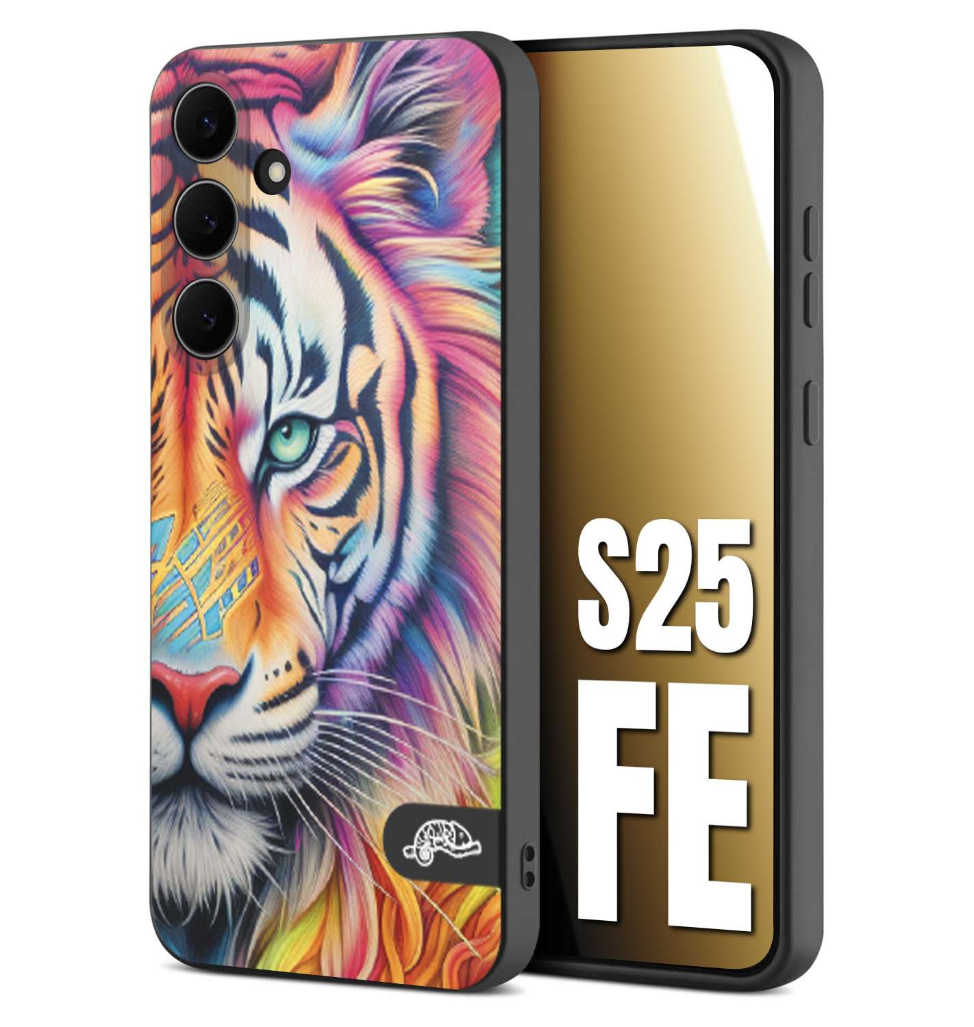 CUSTOMIZZA - Custodia cover nera morbida in tpu compatibile per Samsung S25 FE animali color tigre tiger viso colori vibranti disegnato schizzo