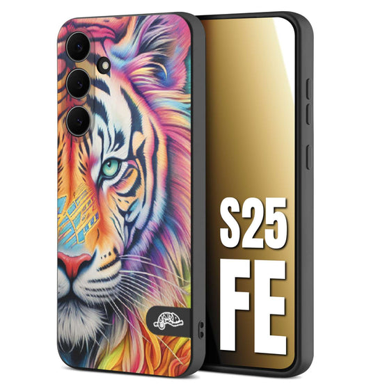 CUSTOMIZZA - Custodia cover nera morbida in tpu compatibile per Samsung S25 FE animali color tigre tiger viso colori vibranti disegnato schizzo