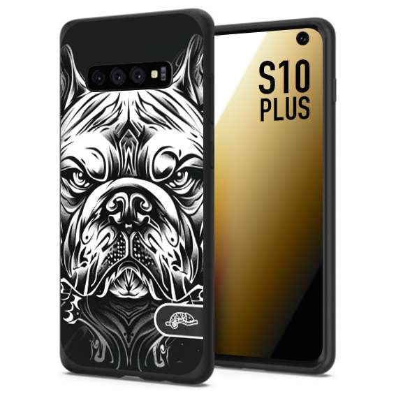 CUSTOMIZZA - Custodia cover nera morbida in tpu compatibile per Samsung S10 PLUS bulldog bianco a rilievo disegnato tattoo tatuaggio