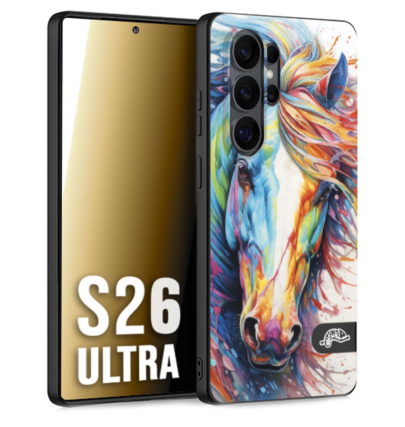CUSTOMIZZA - Custodia cover nera morbida in tpu compatibile per Samsung S26 ULTRA animali color cavallo horse viso colori vibranti disegnato schizzo