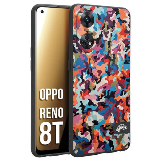 CUSTOMIZZA - Custodia cover nera morbida in tpu compatibile per Oppo Reno 8T camouflage mimetico militare moderno blu arancio rosa