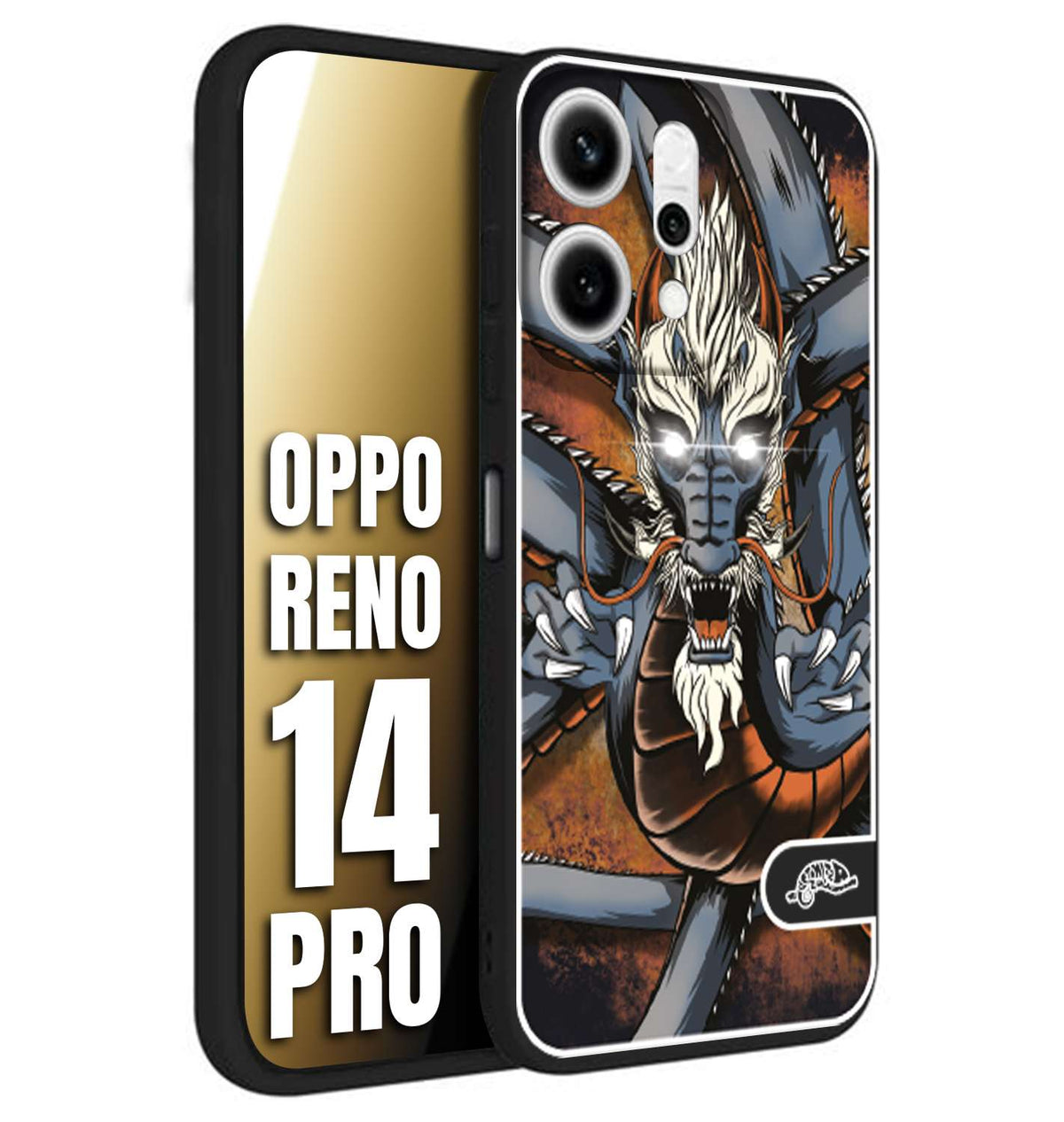 CUSTOMIZZA - Custodia cover nera morbida in tpu compatibile per Oppo Reno 14 PRO drago giapponese tattoo japan dragon