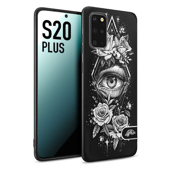 CUSTOMIZZA - Custodia cover nera morbida in tpu compatibile per Samsung S20 PLUS occhio fiori rombo geometrico black and white bianco a rilievo disegnato tattoo tatuaggio