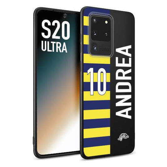 CUSTOMIZZA - Custodia cover nera morbida in tpu compatibile per Samsung S20 ULTRA personalizzata calcio football nome e numero calciatori giallo blu