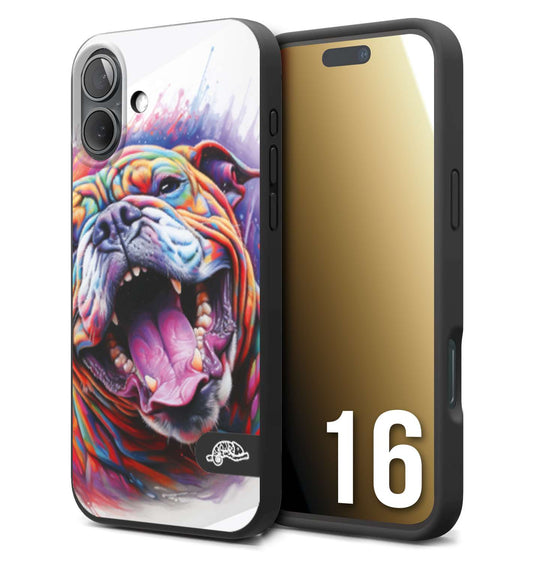 CUSTOMIZZA - Custodia cover nera morbida in tpu compatibile per iPhone 16 animali color bulldog cane dog colori vibranti disegnato schizzo